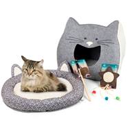 Set da gioco per gatti VOSS.pet ECO Cat Toy "3", con lettino, grotta e 2 giochi per gatti