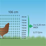 Rete per pollame VOSS.farming classic, recinto per polli, 25m, 106cm, 9 pali, 2 punte, verde, Non elettrificabile