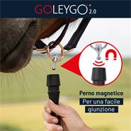 Capezza per cavalli GoLeyGo 2.0, blu-caramello, con perno adattatore GoLeyGo