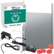 Set: VOSS.farming "Chicken Door" - Apriporta automatico per pollaio + porta scorrevole in alluminio, 430 x 400 mm