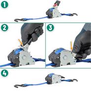 Cinghia di fissaggio automatica con funzione di riavvolgitore + gancio a S, 1,8m, 25mm, 600kg