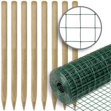 Kit: recinto per giardino VOSS.farming, rete per voliere 10 m x 100 cm : verde+ 8 pali in legno
