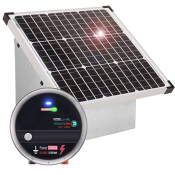 Set: Pannello fotovoltaico da 35 W VOSS.farming con scatola + elettrificatore Impuls DUO DV 80