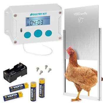 Set: Apriporta automatico Poultry Kit VOSS.farming per pollaio + porta scorrevole 300 x 400 mm