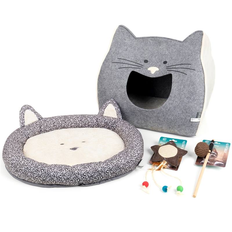 Set da gioco per gatti VOSS.pet ECO Cat Toy 3, con lettino, grotta e 2 giochi  per gatti